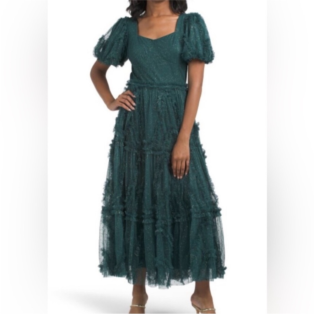 Ivy City Co Teal Puff Sleeve Midi Dress